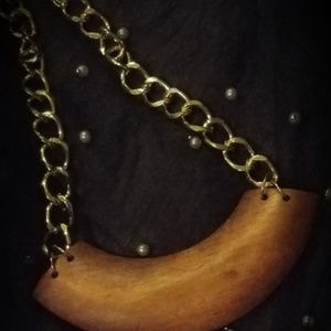 Wood n gold chain necklace